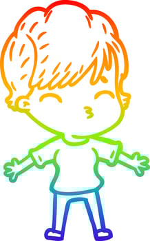 rainbow gradient line drawing cartoon woman thinking vector