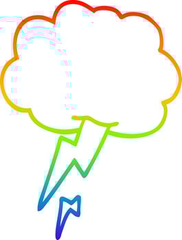 rainbow gradient line drawing cartoon thunder and lightening vector