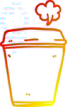 warm gradient line drawing cartoon coffee cup vector