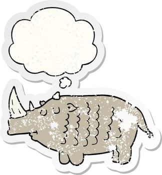 cartoon rhinoceros and thought bubble as a distressed worn sticker vector