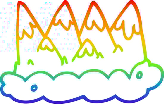rainbow gradient line drawing cartoon mountains vector