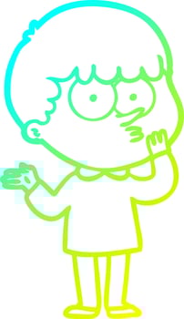 cold gradient line drawing cartoon curious boy vector