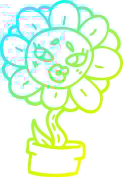 cold gradient line drawing cartoon flower pot vector