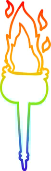 rainbow gradient line drawing cartoon flaming chalice vector