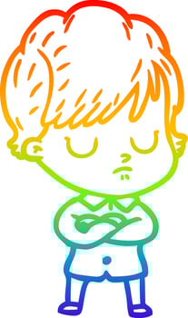 rainbow gradient line drawing cartoon woman vector