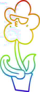 rainbow gradient line drawing cool cartoon flower vector