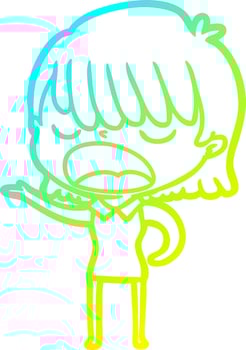 cold gradient line drawing cartoon woman talking loudly vector