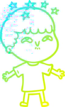 cold gradient line drawing cartoon amazed boy vector