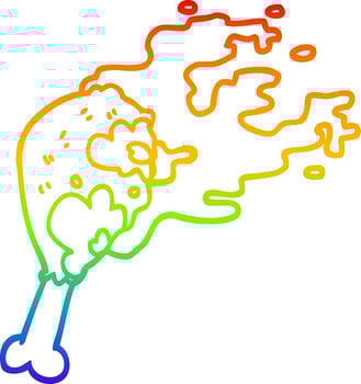 rainbow gradient line drawing cartoon cooked chicken leg vector