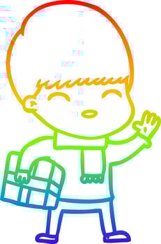 rainbow gradient line drawing happy cartoon boy vector