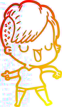 warm gradient line drawing cute cartoon girl with hipster haircut vector