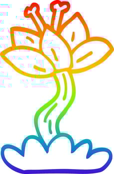 rainbow gradient line drawing cartoon red lilly vector