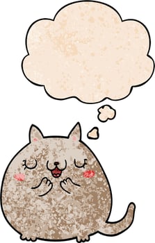 cartoon cute cat and thought bubble in grunge texture pattern style vector