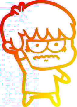 warm gradient line drawing annoyed cartoon boy vector