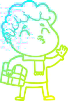 cold gradient line drawing cartoon man pouting vector