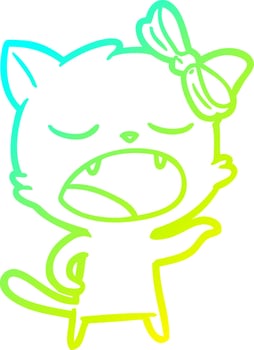 cold gradient line drawing cartoon yawning cat vector