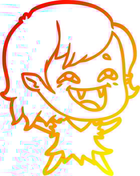 warm gradient line drawing cartoon laughing vampire girl vector