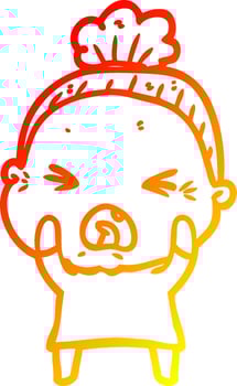 warm gradient line drawing cartoon angry old woman vector