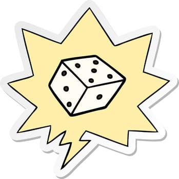 cartoon dice and speech bubble sticker vector