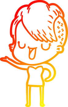warm gradient line drawing cute cartoon girl with hipster haircut vector