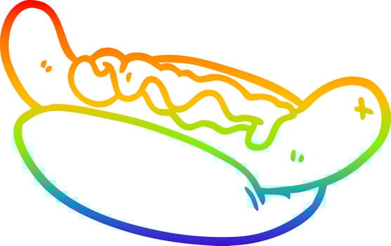 rainbow gradient line drawing fresh tasty hot dog vector