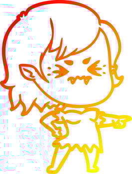 warm gradient line drawing annoyed cartoon vampire girl vector