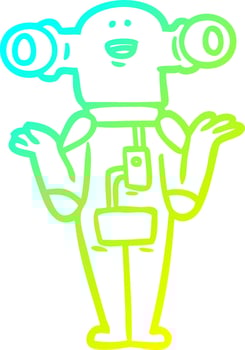 cold gradient line drawing friendly cartoon alien shrugging vector