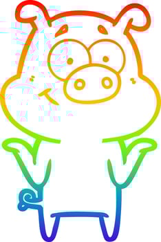 rainbow gradient line drawing happy cartoon pig vector