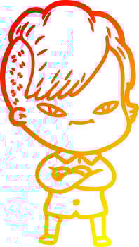 warm gradient line drawing cute cartoon girl with hipster haircut vector