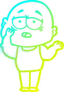 cold gradient line drawing cartoon tired bald man vector