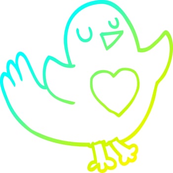 cold gradient line drawing cartoon bird with love heart vector