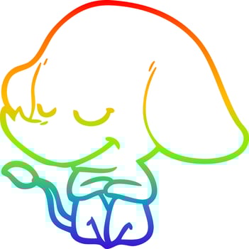 rainbow gradient line drawing cartoon smiling elephant vector