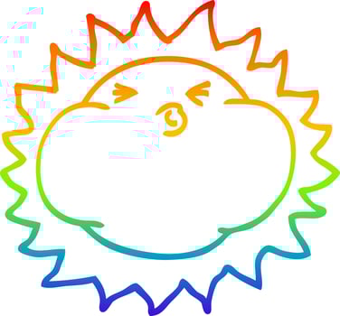 rainbow gradient line drawing cartoon shining sun vector