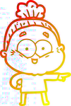warm gradient line drawing cartoon happy old woman vector