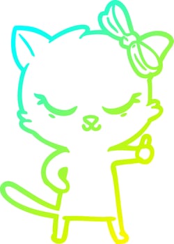 cold gradient line drawing cute cartoon cat with bow vector