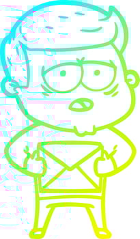 cold gradient line drawing cartoon tired man vector