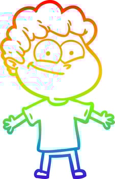 rainbow gradient line drawing cartoon happy man vector