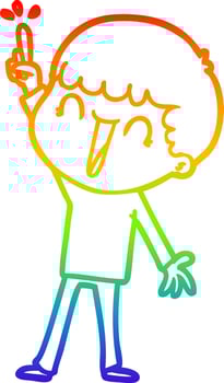 rainbow gradient line drawing cartoon man with great idea vector