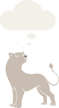 cartoon lioness and thought bubble in retro style vector