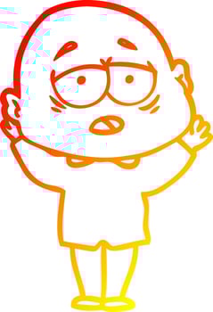 warm gradient line drawing cartoon tired bald man vector