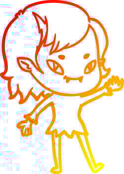 warm gradient line drawing cartoon friendly vampire girl vector