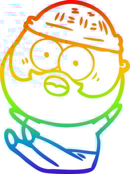 rainbow gradient line drawing cartoon bearded man vector