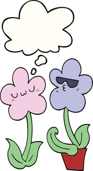 cute cartoon flower and thought bubble vector