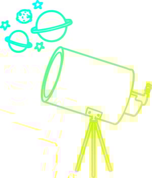 cold gradient line drawing cartoon telescope looking at planets vector