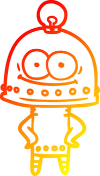 warm gradient line drawing happy carton robot with light bulb vector