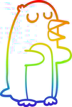 rainbow gradient line drawing cartoon penguin vector