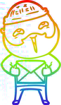 rainbow gradient line drawing cartoon happy bearded man vector