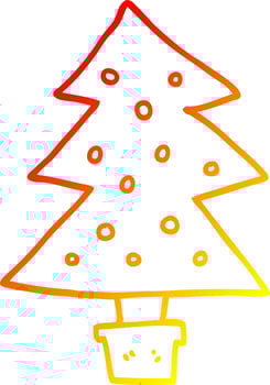 warm gradient line drawing cartoon christmas tree vector
