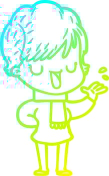 cold gradient line drawing cartoon woman talking vector