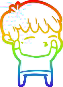 rainbow gradient line drawing cartoon curious boy vector